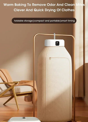 Dryer cabinet in travel bag next to suitcase