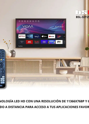 Bsl-32t2sv vidaa smart tv 32 inch wifi rj45 hd1366x720p usb dvbt2/s2/c in hd hevc youtube netflix disney + dazn prime 3 hdmi and 2 usb multimedia remote keycaps direct access to major platforms. - Riparo82