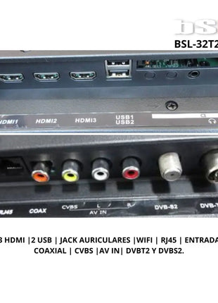 Bsl-32t2sv vidaa smart tv 32 inch wifi rj45 hd1366x720p usb dvbt2/s2/c in hd hevc youtube netflix disney + dazn prime 3 hdmi and 2 usb multimedia remote keycaps direct access to major platforms. - Riparo82