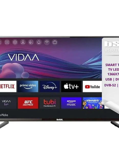 Bsl-32t2sv vidaa smart tv 32 inch wifi rj45 hd1366x720p usb dvbt2/s2/c in hd hevc youtube netflix disney + dazn prime 3 hdmi and 2 usb multimedia remote keycaps direct access to major platforms. - Riparo82