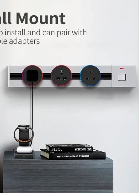 Extension socket bar with USB charging and plug standard options