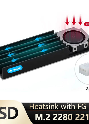 Gdstime M.2 2280 22110 Solid State Hard Disk Fan with Heatsink Heat Radiator Cooler Thermal Pad Cooler for M2 NVME SATA PCIE SSD - Riparo82