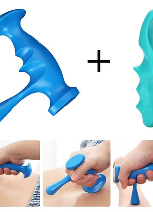 Green thumb-shaped pressure massager on hand

