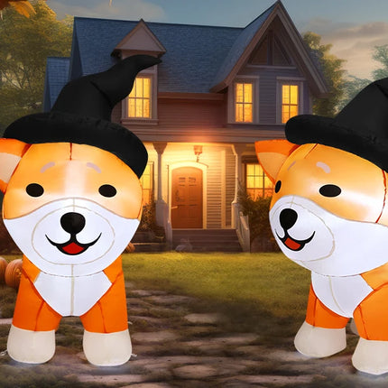 COMIN 4 FT Halloween Shiba Inu Wizard Dog Inflatable Indoor/Outdoor Party & Garden Lawn Decor with Built-in LEDs