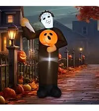 COMIN 5ft Halloween Inflatables Cat Indoor-Outdoor Party & Garden Lawn Decor with Built-in LEDs Pumpkin Blow Yard Decorations