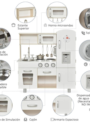 Cucina giocattolo Homcom con contenitori multipli per +3 anni 74X30X81 cm - riparo82