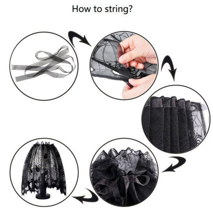 Lampshade Halloween Bat Cobweb Lamp Shade Cover Lace Ribbon Curtain Fireplace Party Decoration Supplies Tools