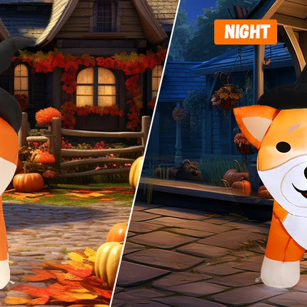 COMIN 4 FT Halloween Shiba Inu Wizard Dog Inflatable Indoor/Outdoor Party & Garden Lawn Decor with Built-in LEDs