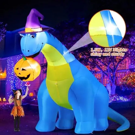 COMIN Halloween Inflatables 10 FT Tall Dinosaurs Eating Pumpkin LED Shake Head Blow Yard Party Decorations Decorations Party