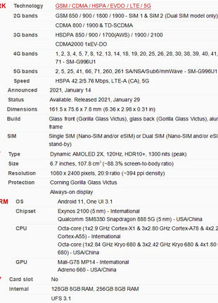 C Samsung Galaxy S21 Plus S21+ 5G G996U1 6.7" 8GB RAM 128/256GB ROM Processore Snapdragon 888 NFC Octa Core Smartphone sbloccato