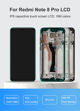 6.53" per Xiaomi Redmi Note 8 Pro Display LCD Touch Screen, per Redmi Note8Pro M1906G7I Display LCD Sostituisci, con cornice - riparo82
