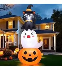 COMIN 5ft Halloween Inflatables Cat Indoor-Outdoor Party & Garden Lawn Decor with Built-in LEDs Pumpkin Blow Yard Decorations