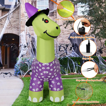 COMIN 6 FT Tall Halloween Dinosaur Skeleton Inflatable for Outdoor Party Decorations LED Yard Garden Blow-Down Lawn Decor