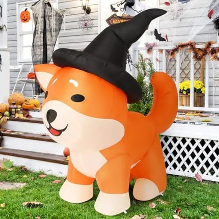 COMIN 4 FT Halloween Shiba Inu Wizard Dog Inflatable Indoor/Outdoor Party & Garden Lawn Decor with Built-in LEDs