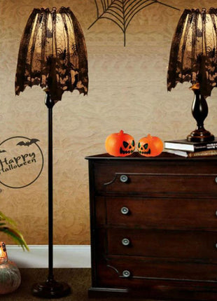 Lampshade Halloween Bat Cobweb Lamp Shade Cover Lace Ribbon Curtain Fireplace Party Decoration Supplies Tools - Riparo82