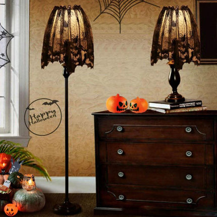 Lampshade Halloween Bat Cobweb Lamp Shade Cover Lace Ribbon Curtain Fireplace Party Decoration Supplies Tools