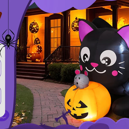 COMIN 5ft Halloween Inflatables Cat Indoor-Outdoor Party & Garden Lawn Decor with Built-in LEDs Pumpkin Blow Yard Decorations