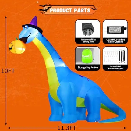 COMIN Halloween Inflatables 10 FT Tall Dinosaurs Eating Pumpkin LED Shake Head Blow Yard Party Decorations Decorations Party