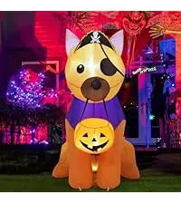 COMIN 5ft Halloween Inflatables Cat Indoor-Outdoor Party & Garden Lawn Decor with Built-in LEDs Pumpkin Blow Yard Decorations
