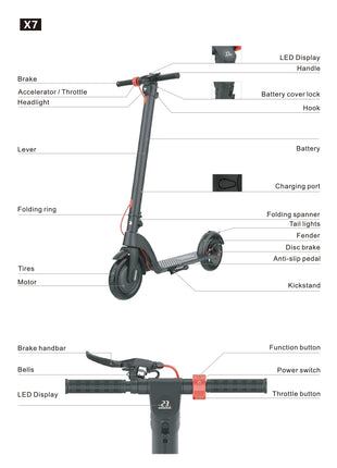 X7 Pure Electric Scooter 8.5in-10in 350w 36v Smart Adult Trottinet for Adults Two-Wheel Electric Bike - riparo82