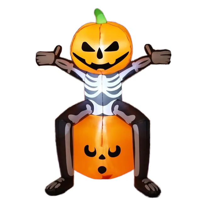COMIN 5FT Halloween Inflatable Skull Skeleton Pumpkin Head Built-in LEDs for Indoor Outdoor Yard Lawn Decorations for Parties