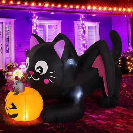 COMIN 5ft Halloween Inflatables Cat Indoor-Outdoor Party & Garden Lawn Decor with Built-in LEDs Pumpkin Blow Yard Decorations