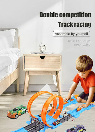 Stunt Speed Doppia competizione Ruote per auto Modello Pista da corsa Kit ferroviari assemblati fai-da-te Veicolo catapulta Ragazzo Giocattoli per bambini Regalo - riparo82