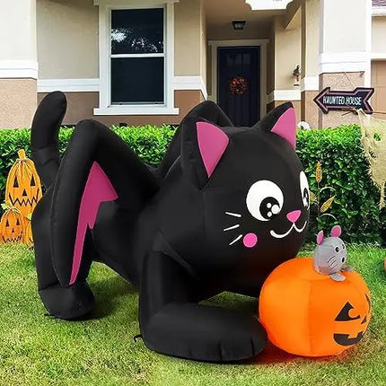 COMIN 5ft Halloween Inflatables Cat Indoor-Outdoor Party & Garden Lawn Decor with Built-in LEDs Pumpkin Blow Yard Decorations