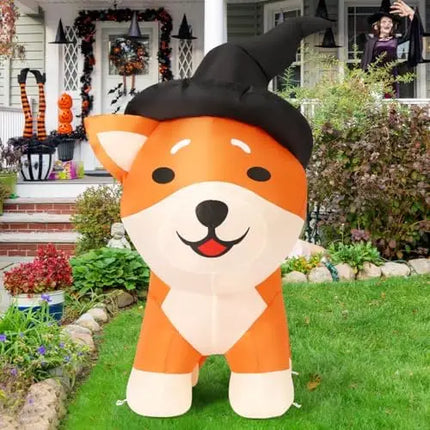 COMIN 4 FT Halloween Shiba Inu Wizard Dog Inflatable Indoor/Outdoor Party & Garden Lawn Decor with Built-in LEDs