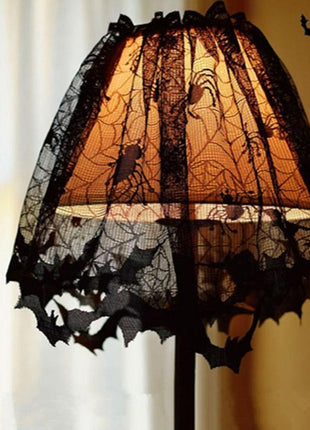 Lampshade Halloween Bat Cobweb Lamp Shade Cover Lace Ribbon Curtain Fireplace Party Decoration Supplies Tools - Riparo82