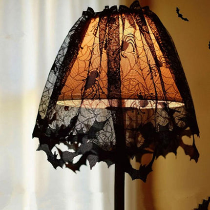 Lampshade Halloween Bat Cobweb Lamp Shade Cover Lace Ribbon Curtain Fireplace Party Decoration Supplies Tools