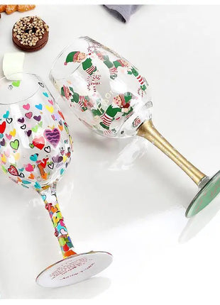 Bicchiere da vino con stampa natalizia Decorazioni natalizie Calice da vino rosso Disegno creativo a mano dipinto Home Party Festival Tazze Bar Set da vino - riparo82