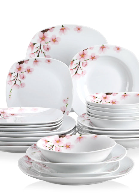 VEWEET ANNIE Set di piatti da tavola in ceramica porcellanata da 48 pezzi con ciotola, piatto da dessert, piatto da zuppa, piatto piano per 12 persone - riparo82