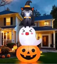 COMIN 6 FT Halloween Outdoor & Indoor Party Decorations Large Black Cat with Moving Head & Built-in LEDs Yard Garden Lawn Decor