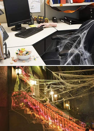 Artificial Spider Web Halloween Decoration Scary Party Scene Props White Stretchy Cobweb Horror House Home Decora Accessories - Riparo82