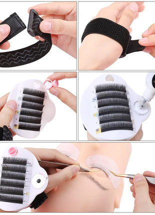 3 in 1 False Eyelashes Palette Stand Pad Pallet Bandage Lashes Holder Hand-worn Adjustable Lash Extension Supplies Makeup Tools - Riparo82