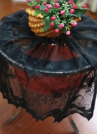 Lampshade Halloween Bat Cobweb Lamp Shade Cover Lace Ribbon Curtain Fireplace Party Decoration Supplies Tools - Riparo82