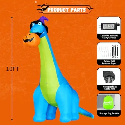 COMIN 10 FT Tall Halloween Dinosaurs Eating Pumpkin Outdoor Halloween Inflatables LED Yard Party Decorations Parties Decoration