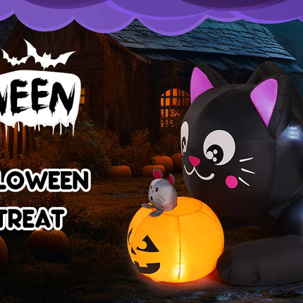 COMIN 5ft Halloween Inflatables Cat Indoor-Outdoor Party & Garden Lawn Decor with Built-in LEDs Pumpkin Blow Yard Decorations