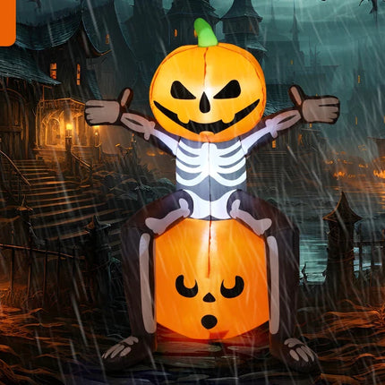 COMIN 5FT Halloween Inflatable Skull Skeleton Pumpkin Head Built-in LEDs for Indoor Outdoor Yard Lawn Decorations for Parties