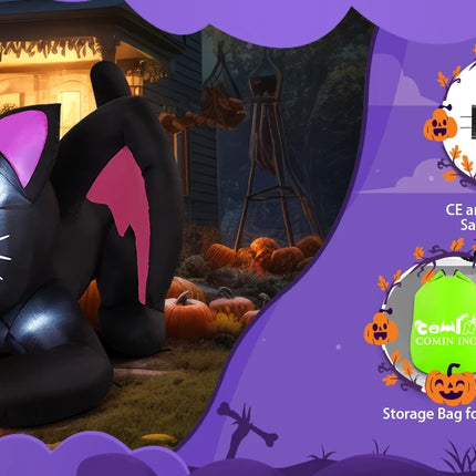 COMIN 5ft Halloween Inflatables Cat Indoor-Outdoor Party & Garden Lawn Decor with Built-in LEDs Pumpkin Blow Yard Decorations