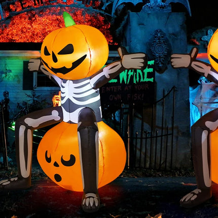 COMIN 5FT Halloween Inflatable Skull Skeleton Pumpkin Head Built-in LEDs for Indoor Outdoor Yard Lawn Decorations for Parties