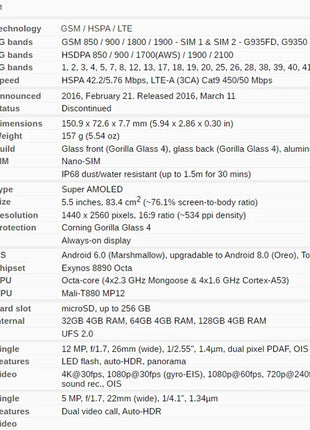 Samsung Galaxy S7 Edge G935F 5,5" RAM 4GB ROM 32GB NFC Octa Core 4G LTE sbloccato originale