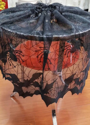 Lampshade Halloween Bat Cobweb Lamp Shade Cover Lace Ribbon Curtain Fireplace Party Decoration Supplies Tools - Riparo82