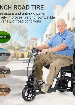 TopMate ES10 Ergonomic 3 Wheels Mobility Scooter Foldable Tricycle Electric for Adults, 350W Lightweight with Removable Battery - riparo82