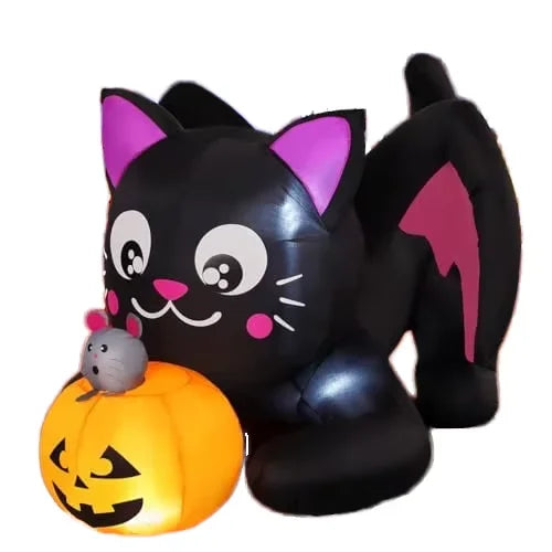 COMIN 5ft Halloween Inflatables Cat Indoor-Outdoor Party & Garden Lawn Decor with Built-in LEDs Pumpkin Blow Yard Decorations