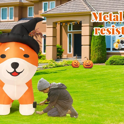 COMIN 4 FT Halloween Shiba Inu Wizard Dog Inflatable Indoor/Outdoor Party & Garden Lawn Decor with Built-in LEDs
