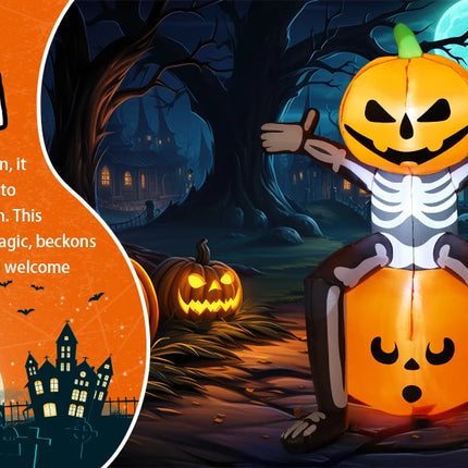 COMIN 5FT Halloween Inflatable Skull Skeleton Pumpkin Head Built-in LEDs for Indoor Outdoor Yard Lawn Decorations for Parties