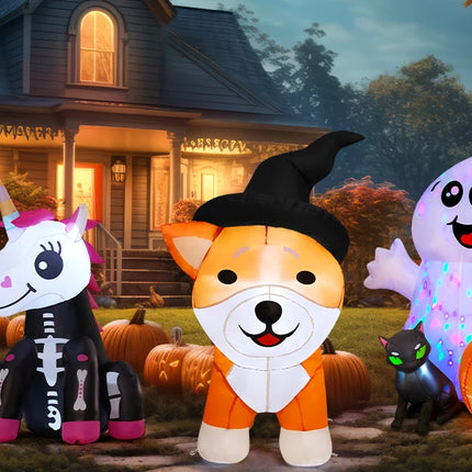 COMIN 4 FT Halloween Shiba Inu Wizard Dog Inflatable Indoor/Outdoor Party & Garden Lawn Decor with Built-in LEDs