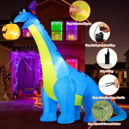 COMIN 10 FT Tall Halloween Dinosaurs Eating Pumpkin Outdoor Halloween Inflatables LED Yard Party Decorations Parties Decoration